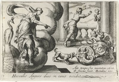 Giovane Ercole strangola due serpenti (Temi erculei) da Simon Frisius