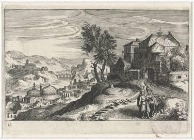 Valle fluviale con edifici da Simon Frisius