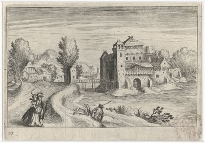 Paesaggio fluviale con un castello da Simon Frisius