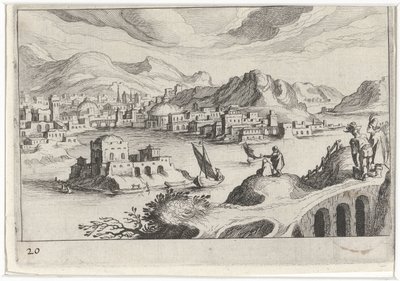 Veduta di una città in una valle fluviale da Simon Frisius