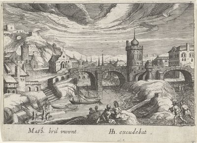Veduta urbana con un fiume da Simon Frisius