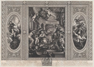 Scena allegorica che mostra i benefici del regno di Giacomo al centro, Governo Saggio da Simon Gribelin