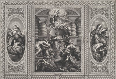 Giacomo I nomina Carlo re di Scozia al centro, Minerva trafigge l