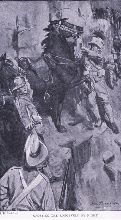 Attraversamento del Roggevald di notte, da Dopo Pretoria: La guerra di guerriglia pubblicata da Harmsworth Bros Limited, 1901 da Simon Harmon Vedder