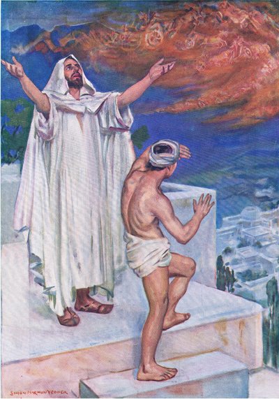I difensori celesti di Eliseo, da The Bible Picture Book pubblicato da Thomas Nelson, c.1950 da Simon Harmon Vedder