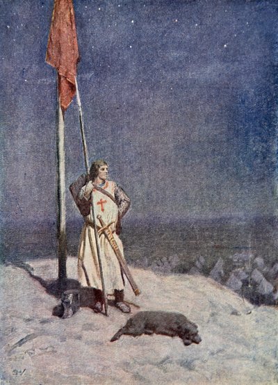 Il cavaliere fa la guardia sul Monte di San Giorgio con il vessillo d