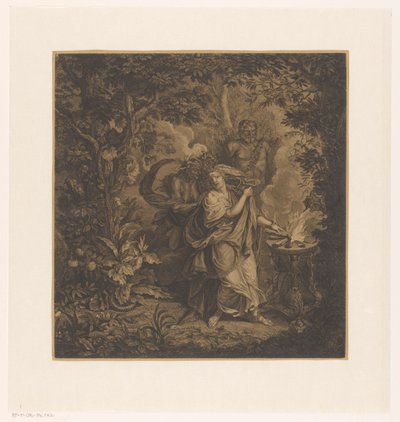 Scena mitologica con una regina che offre in un bosco, forse Altea, e tre gorgoni da Simon Henri Thomassin