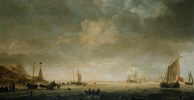 La riva a Scheveningen con pescatori sulla spiaggia da Simon Jacobsz. Vlieger