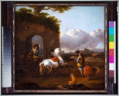 Cavalieri in un paesaggio italianeggiante da Simon Johannes van Douw