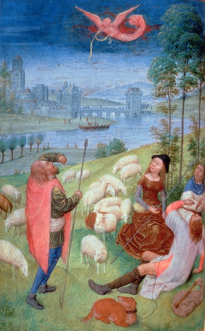Annunciazione ai pastori, dalle Huth Hours, 485-90 (dettaglio) da Simon Marmion