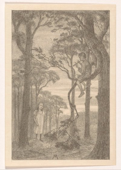 Ragazza e suonatore di flauto nel bosco da Simon Moulijn