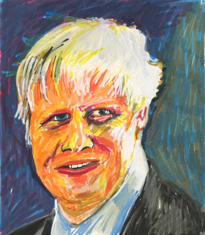 Boris Johnson, 2019 (inchiostro e colori acrilici su carta) da Simon Neville