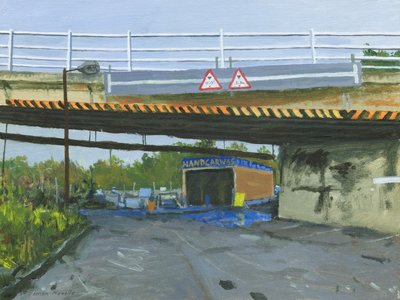 Autolavaggio a mano, 2024 (acrilico su pannello di tela) da Simon Neville