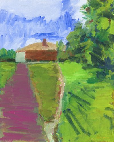 Sentieri di case, 2024 (olio su pannello di tela) da Simon Neville