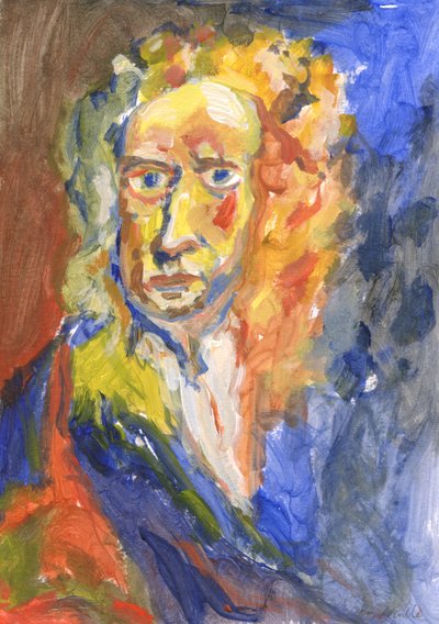 Sir Isaac Newton, 2023 (acrilico su carta) da Simon Neville