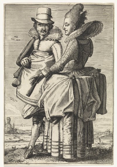 Uomo e donna vestiti secondo la moda del ca. 1625 da Simon Poelenburg (attributed to)
