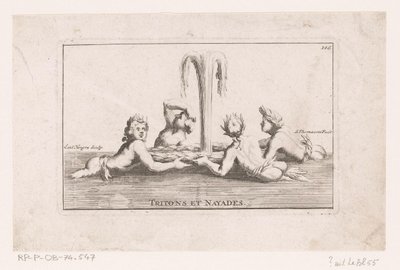Scultura della fontana di tritoni e naiadi (serie: Raccolta di statue, gruppi, fontane, termini, vasi e altri magnifici ornamenti del castello e parco di Versailles) da Simon Thomassin