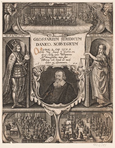 Frontespizio con ritratto di C.O. Veile per "Glosarium juridicum Danico - Norvegicum", 1652 da Simon de Pas