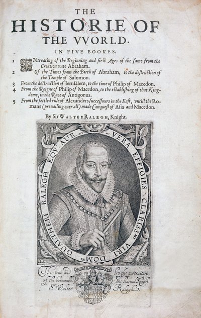 Pagina del titolo da The Historie of the World di Sir Walter Raleigh da Simon de Passe