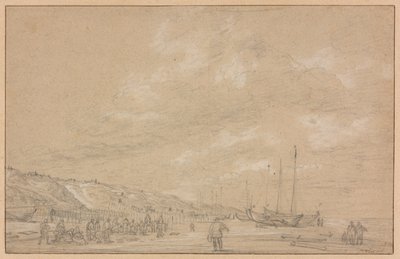 Pescatori che asciugano le reti sulla spiaggia di Scheveningen da Simon de Vlieger