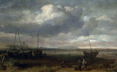 Il mare di Scheveningen con le barche da pesca da Simon de Vlieger