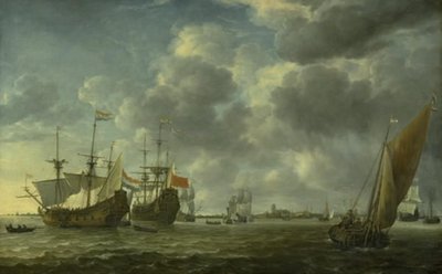 Navi nel fiume Maas al largo di Rotterdam da Simon de Vlieger