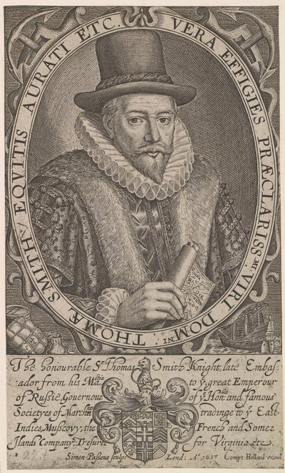Sir Thomas Smith, primo governatore della Compagnia delle Indie Orientali, ambasciatore in Russia 1604-1605, 1617 da Simon van de Passe