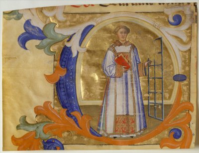 Illuminazione del manoscritto con San Lorenzo in una iniziale C, da un Graduale da Simone Camaldolese