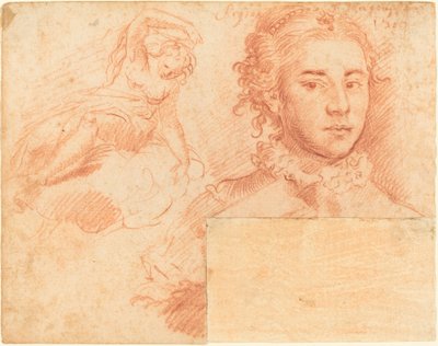 Ritratto di una regina e studio di una donna seduta su una nuvola; (verso) Figura dormiente da Simone Cantarini