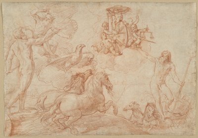 Giove, Nettuno e Plutone Rendono Omaggio allo Stemma del Cardinale Borghese da Simone Cantarini