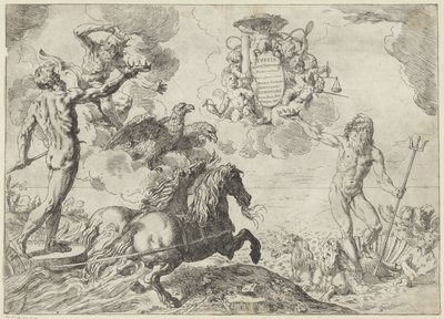 Giove, Nettuno e Plutone offrono le loro corone allo stemma del cardinale Scipione Borghese da Simone Cantarini