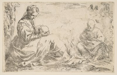 Riposo durante la fuga in Egitto, Maria tiene e guarda il bambino Gesù, ca. 1637 da Simone Cantarini
