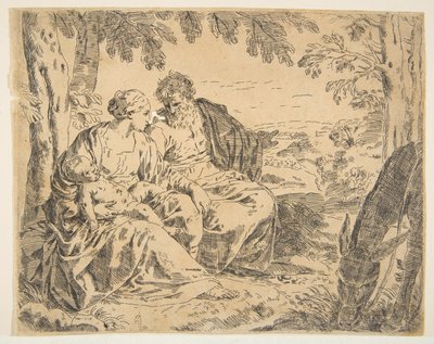 Riposo durante la fuga in Egitto, Maria che tiene il bambino Gesù mentre San..., ca. 1637-1639 o dopo da Simone Cantarini