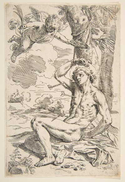 San Sebastiano trafitto da frecce e legato a un albero, ca. 1639 da Simone Cantarini