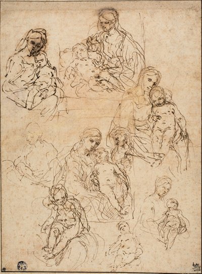 Schizzi della Vergine e Bambino, e della Sacra Famiglia da Simone Cantarini