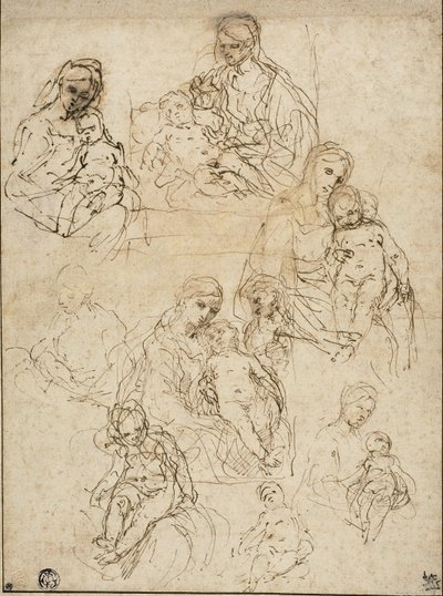 Schizzi della Vergine e del Bambino, e della Sacra Famiglia da Simone Cantarini