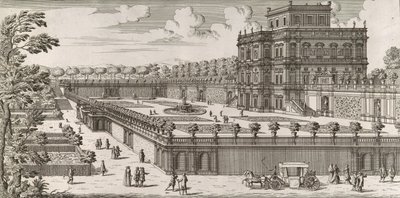 Vista della facciata laterale del Palazzo Pamphili e del suo giardino Secondo prospetto pe..., dopo il 1677 da Simone Felice