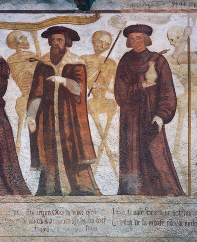 La morte con il duca e il dottore, dettaglio da La danza della morte da Simone II Baschenis