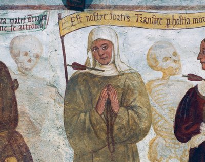La morte con la suora, dettaglio dalla Danza della Morte da Simone II Baschenis