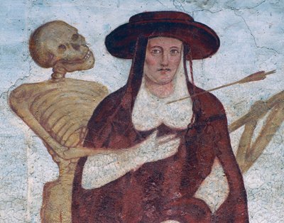 Il cardinale e la morte (dettaglio dalla Danza della Morte) da Simone II Baschenis