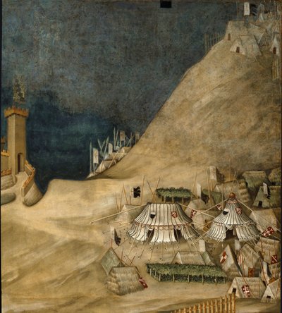 Dettaglio del campo militare dietro Guido Riccio da Fogliano, durante la cattura del castello di Montemassi, nel 1328 da Simone Martini