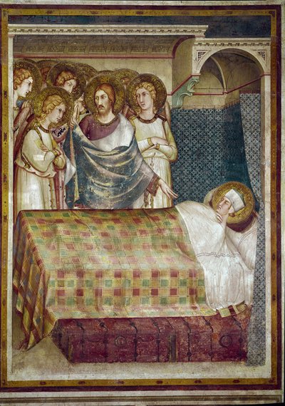 Affresco della vita di San Martino. Il sogno di San Martino: Cristo, circondato da angeli, gli rivela che era il mendicante a cui aveva dato il suo mantello. Dipinto di Simone Martini (1280-1344) da Simone Martini