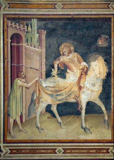 San Martino divide il suo mantello con un mendicante. Affresco di Simone Martini (1282-1344). 1315. Basilica inferiore di San Francesco d