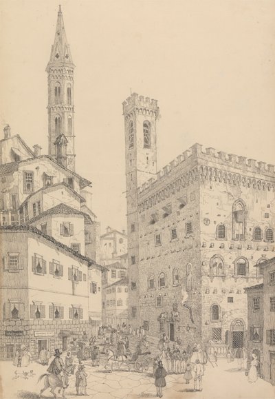 Album di 30 Vedute nel Tirolo e in Italia: Vista Sud del Barqello o Prigione di Stato e Guglia della Badia 3 maggio 1842 da Sir Charles D
