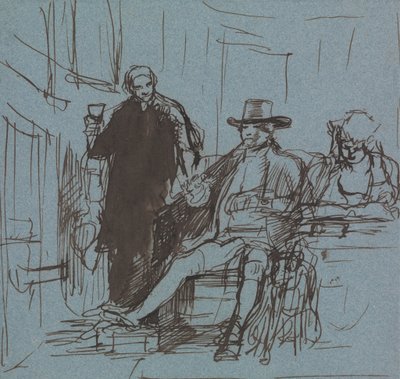 Capitano Locker seduto a un tavolo con sua figlia; un maggiordomo in piedi accanto a lui da Sir David Wilkie