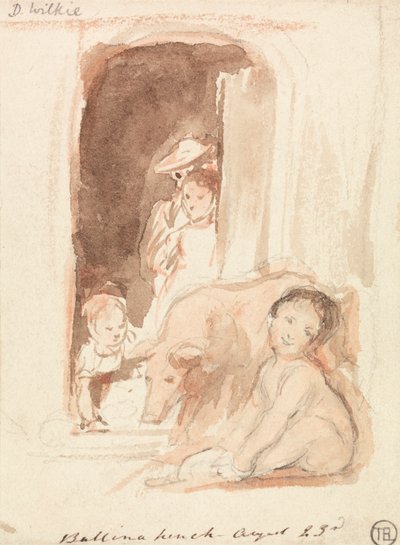 Bambini con maiale a un ingresso a Ballynahinch, Irlanda da Sir David Wilkie