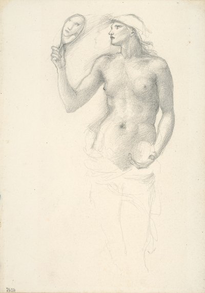 Figura femminile semi-nuda con specchio nella mano destra da Sir Edward Burne Jones