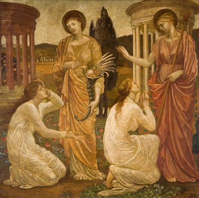 Cupido e Psiche - Murali di Palace Green - Psiche ai santuari di Giunone e Cerere da Sir Edward Coley Burne Jones