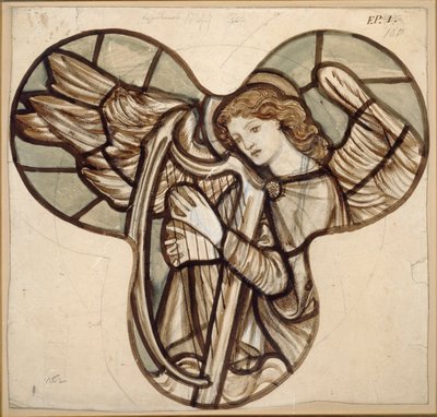 Progetto per vetrata nella chiesa di Lyndhurst: un angelo arpista da Sir Edward Coley Burne Jones