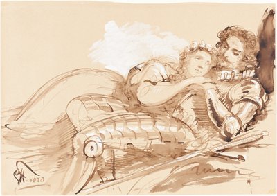 Una fanciulla abbracciata da un cavaliere in armatura da Sir George Hayter